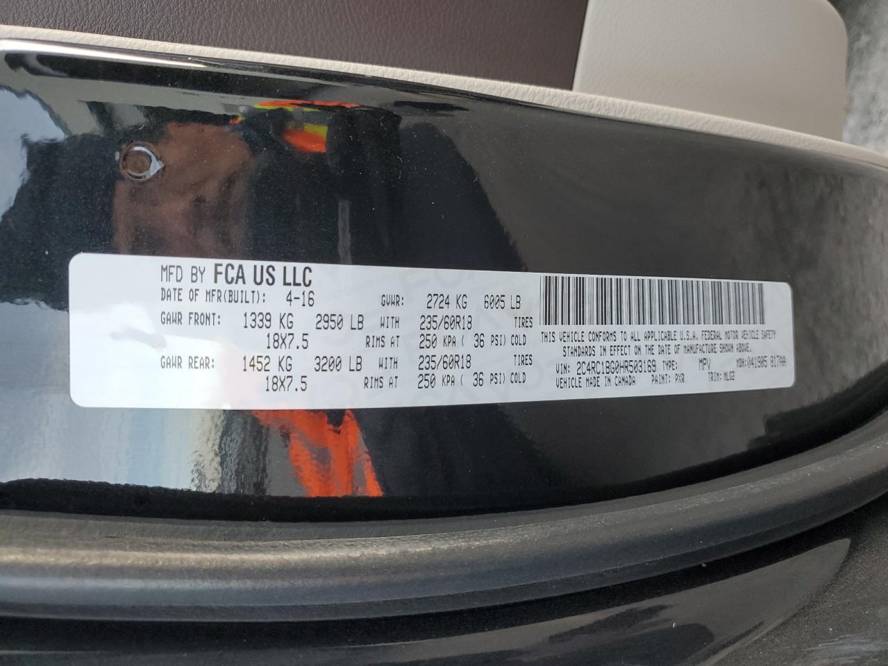 2017 Chrysler Pacifica Touring L VIN: 2C4RC1BG0HR503169 Lot: 42265245