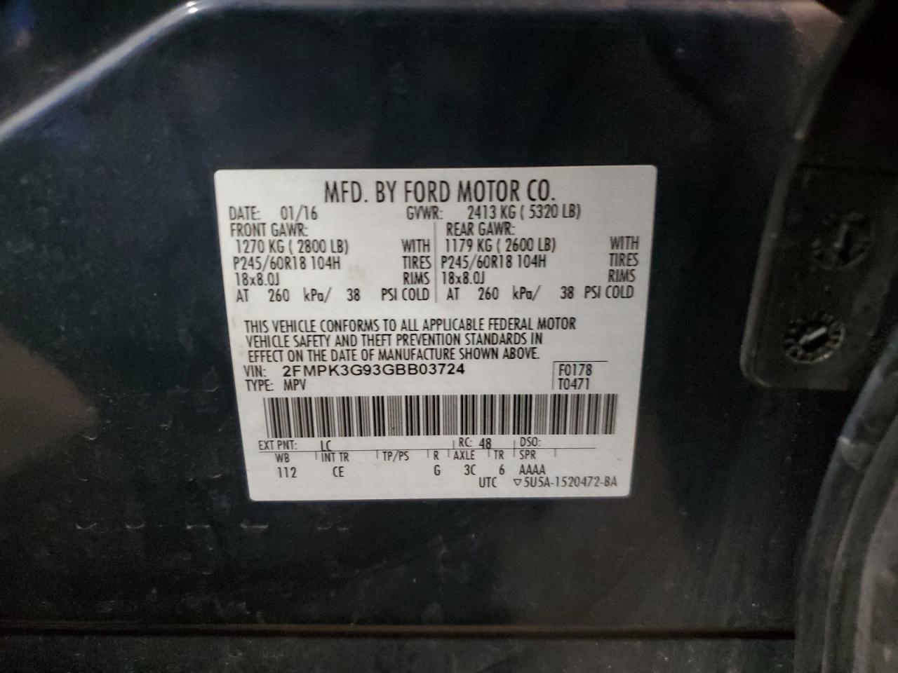 2FMPK3G93GBB03724 FORD EDGE 2016