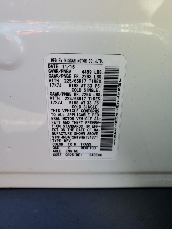 2017 Nissan Rogue S VIN: JN8AT2MT9HW134871 Lot: 42061475