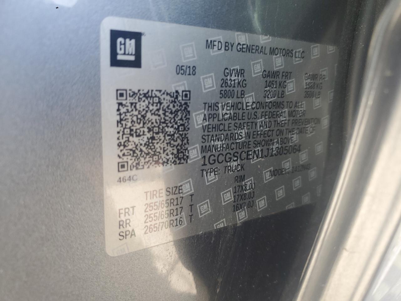 1GCGSCEN1J1305064 CHEVROLET COLORADO 2018
