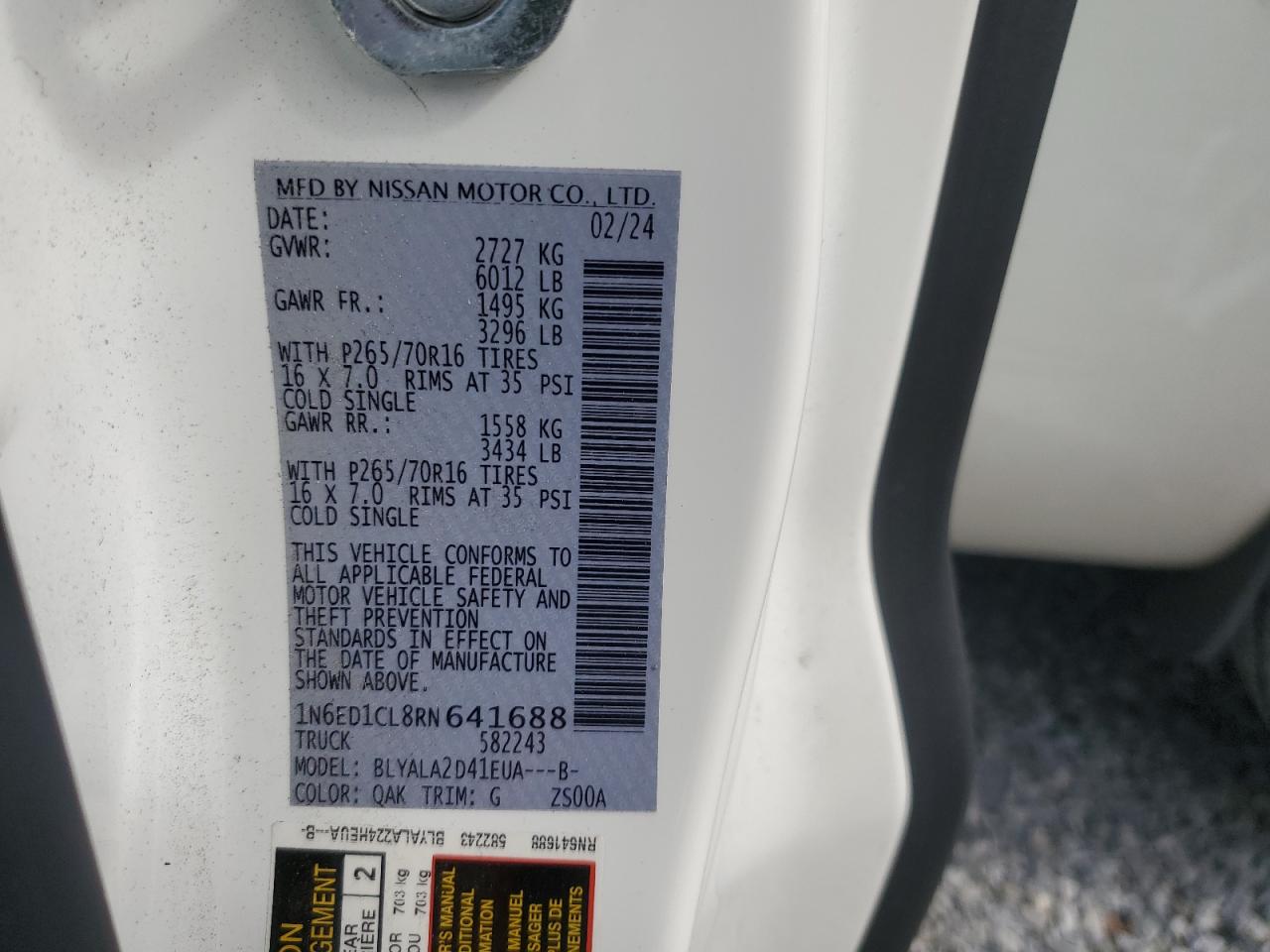 1N6ED1CL8RN641688 NISSAN FRONTIER 2024