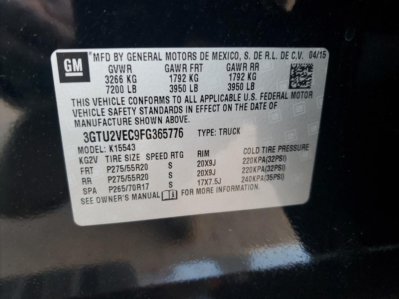 VIN 3GTU2VEC9FG365776 2015 GMC SIERRA no.12