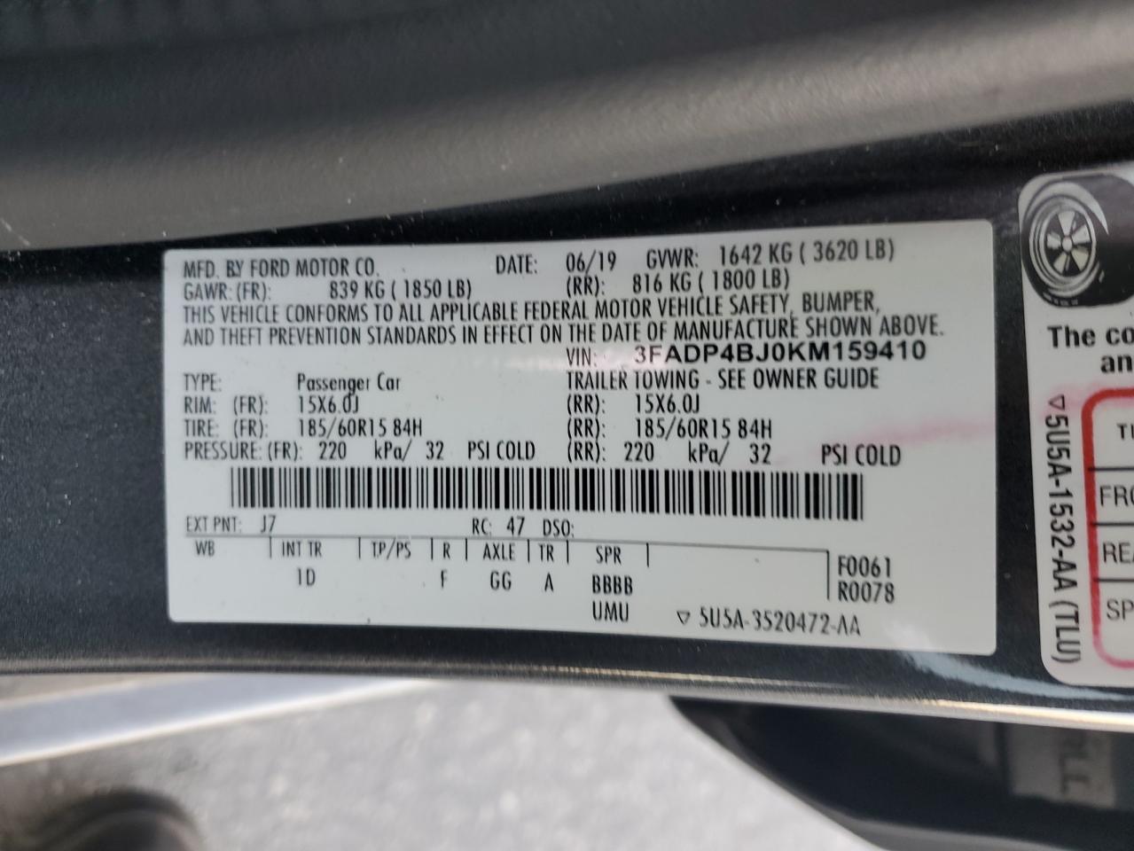 3FADP4BJ0KM159410 FORD FIESTA 2019