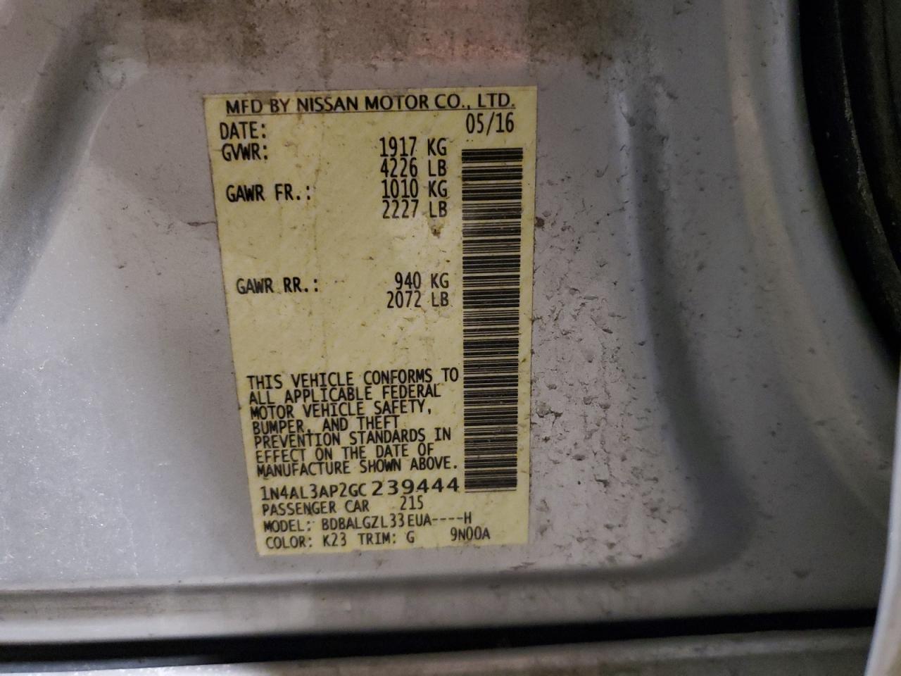 1N4AL3AP2GC239444 NISSAN ALTIMA 2016