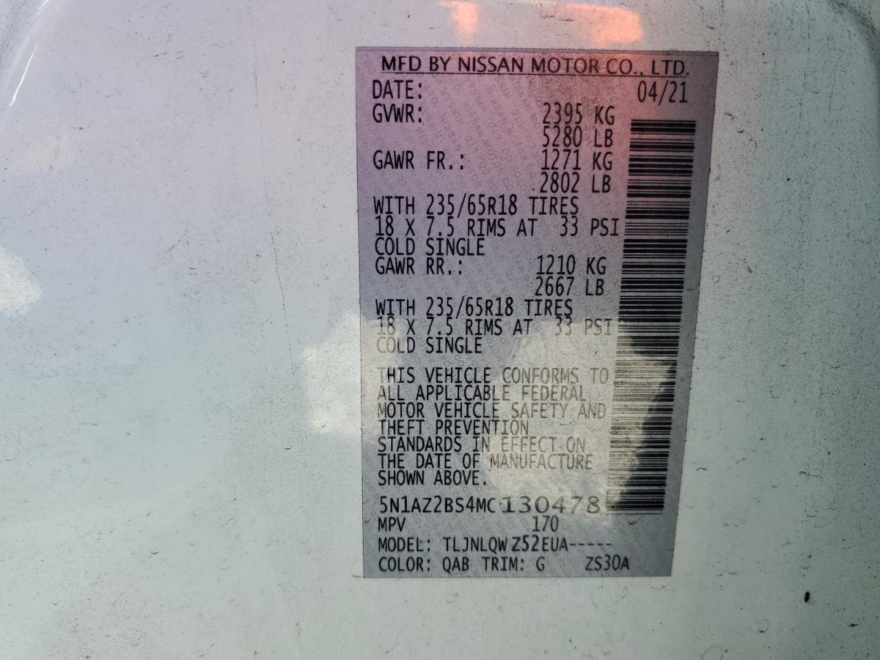 5N1AZ2BS4MC130478 NISSAN MURANO 2021