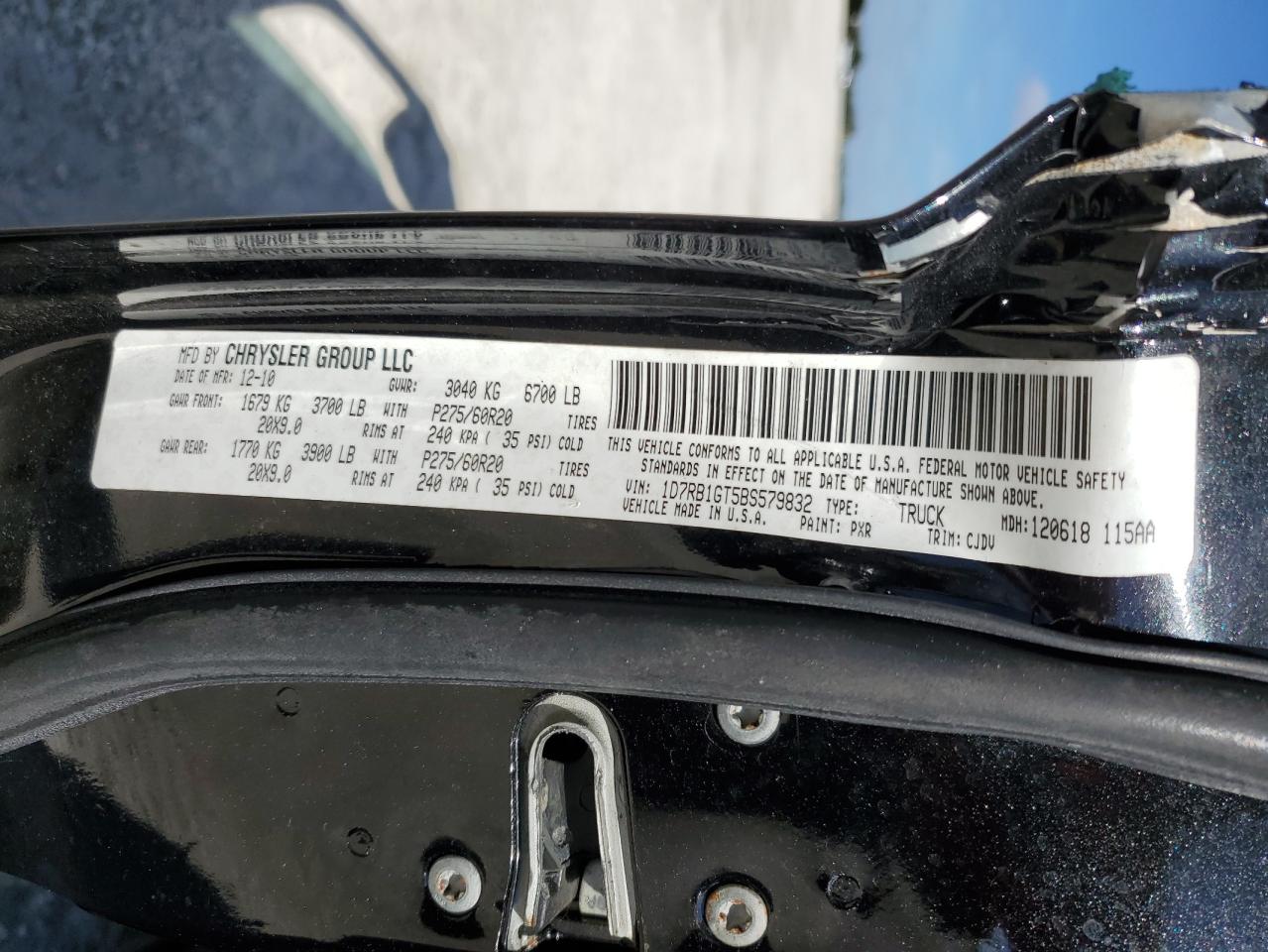 2011 Dodge Ram 1500 VIN: 1D7RB1GT5BS579832 Lot: 42602955