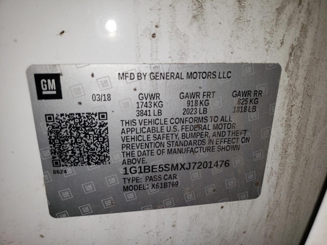 1G1BE5SMXJ7201476 CHEVROLET CRUZE 2018