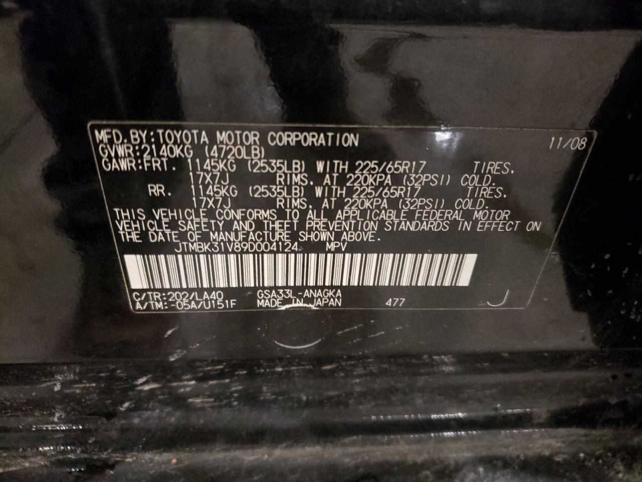 2009 Toyota Rav4 Limited VIN: JTMBK31V89D004124 Lot: 88075665