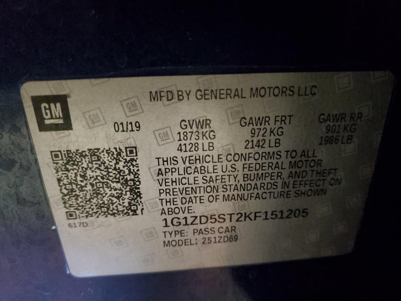 1G1ZD5ST2KF151205 CHEVROLET MALIBU 2019
