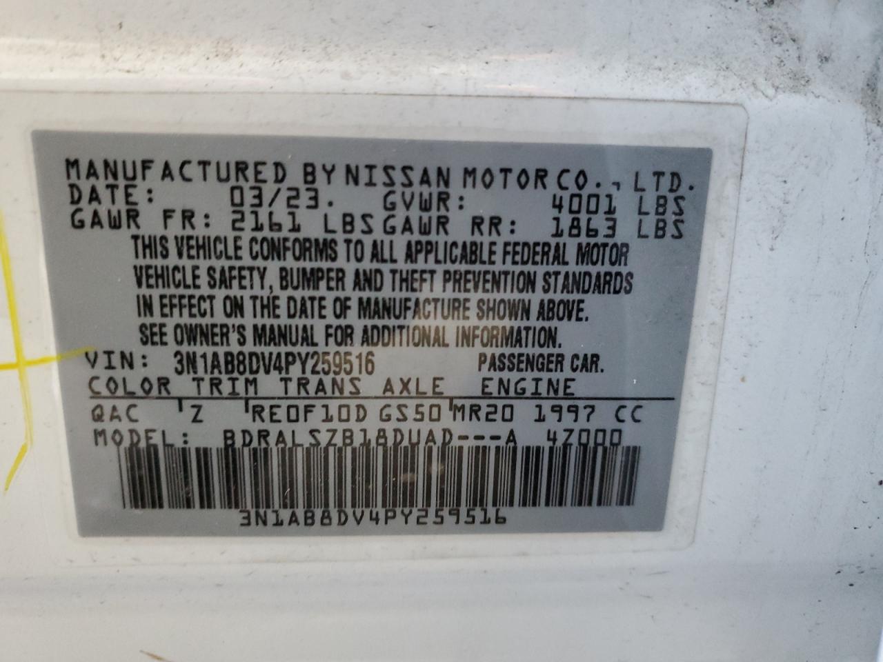 3N1AB8DV4PY259516 NISSAN SENTRA 2023