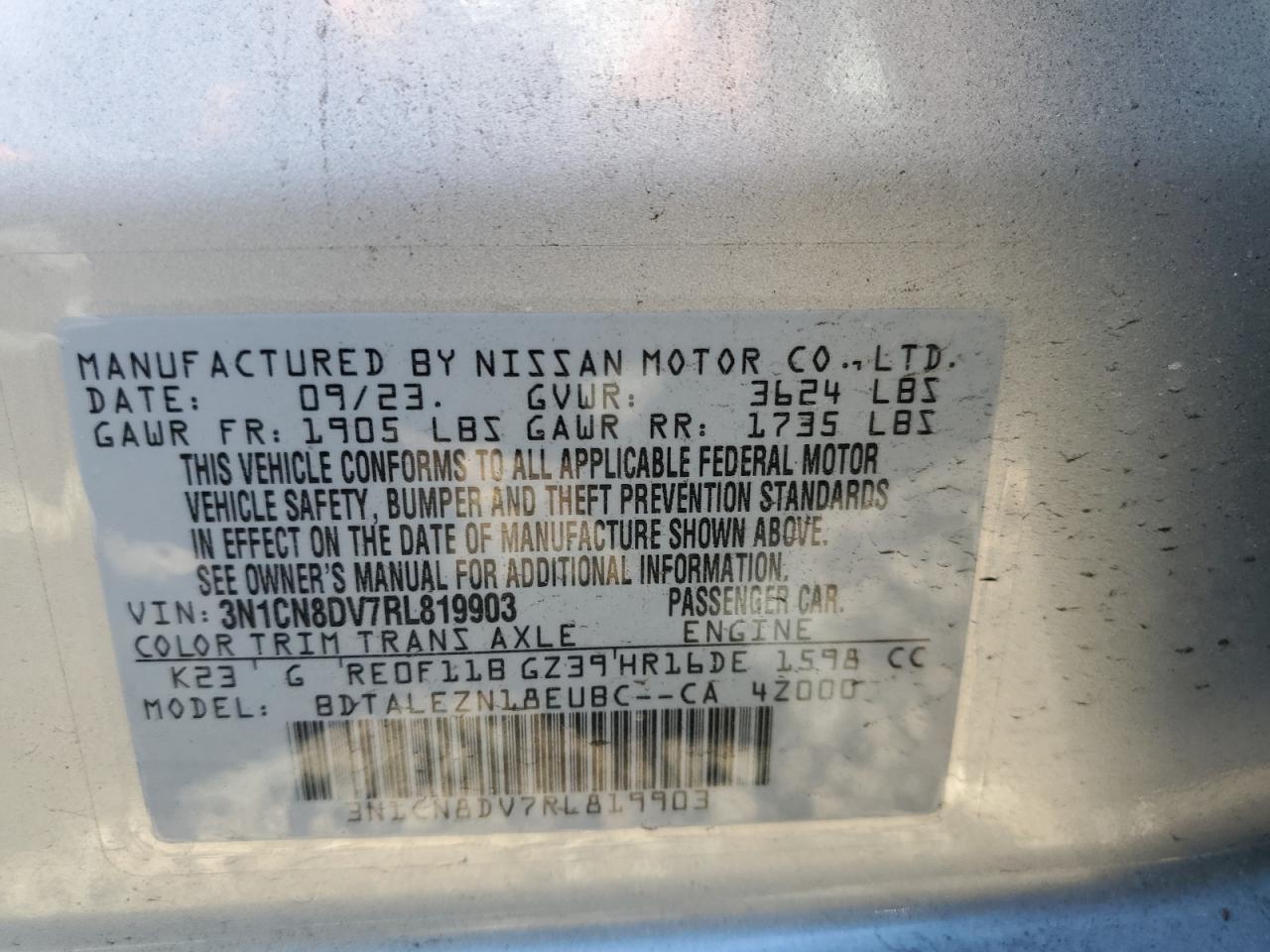 3N1CN8DV7RL819903 NISSAN VERSA 2024