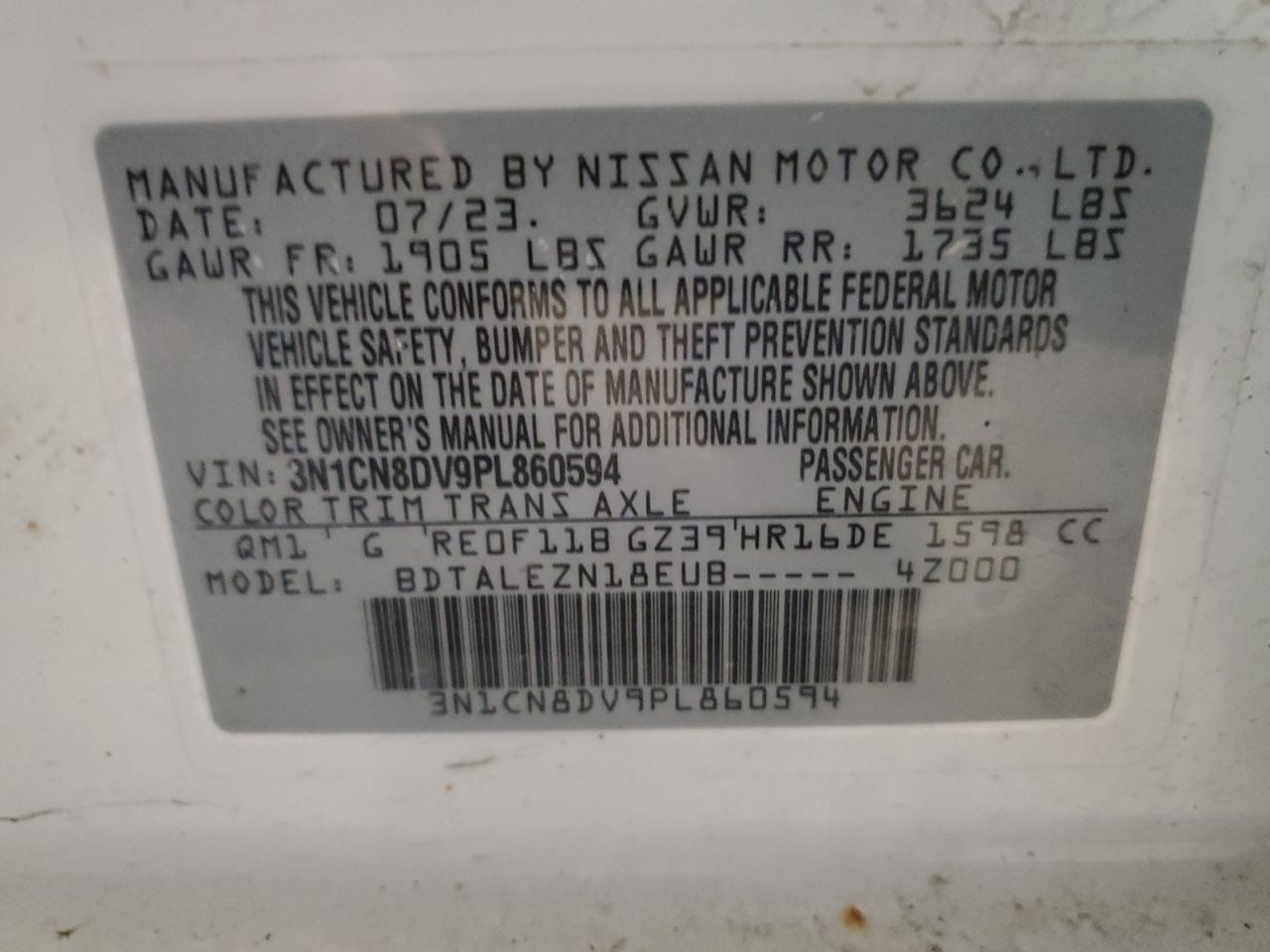 3N1CN8DV9PL860594 NISSAN VERSA 2023
