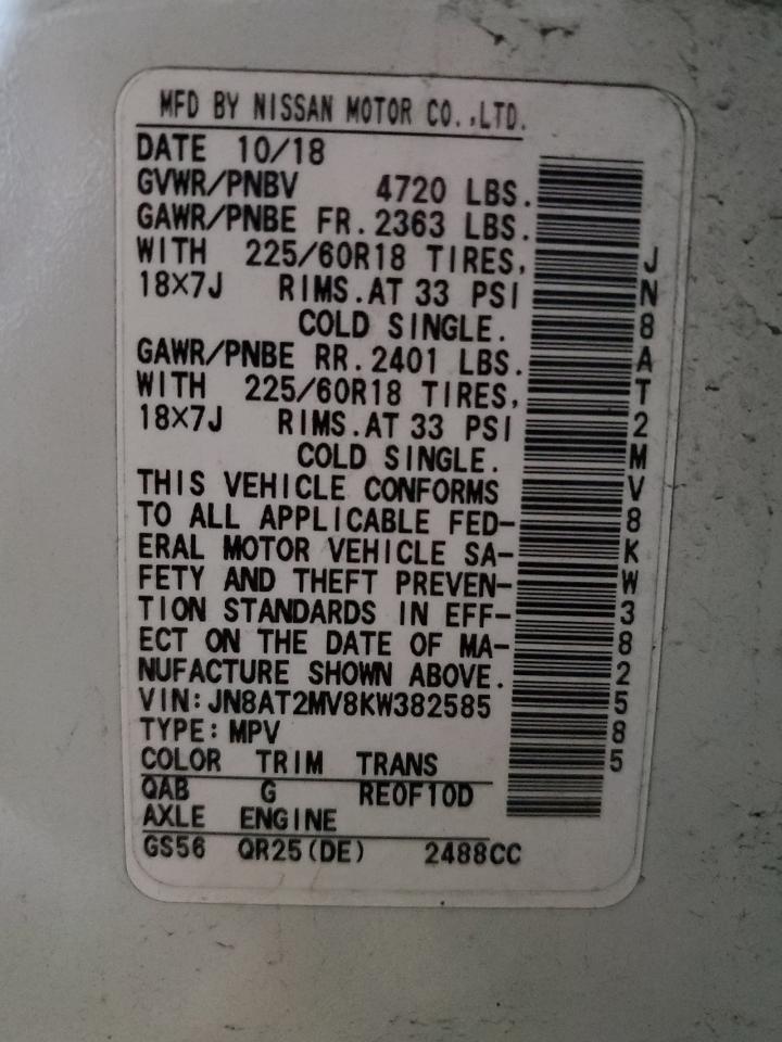JN8AT2MV8KW382585 NISSAN ROGUE 2019
