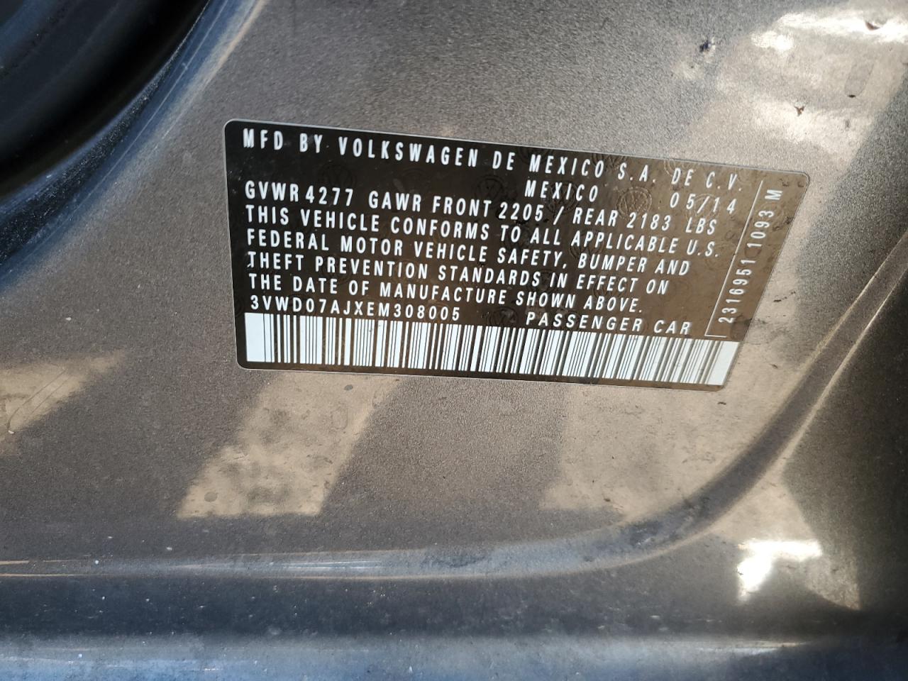 2014 Volkswagen Jetta Se VIN: 3VWD07AJXEM308005 Lot: 88171175