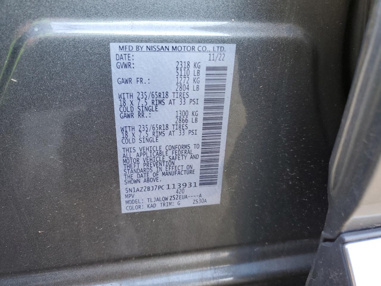 5N1AZ2BJ7PC113931 NISSAN MURANO 2023