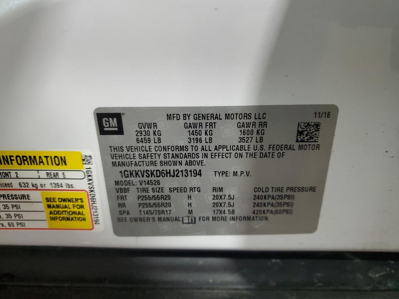 2017 GMC Acadia Limited Slt-2 VIN: 1GKKVSKD6HJ213194 Lot: 88031865