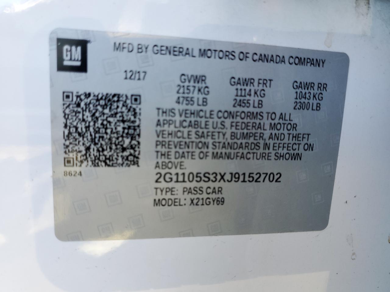 2G1105S3XJ9152702 CHEVROLET IMPALA 2018