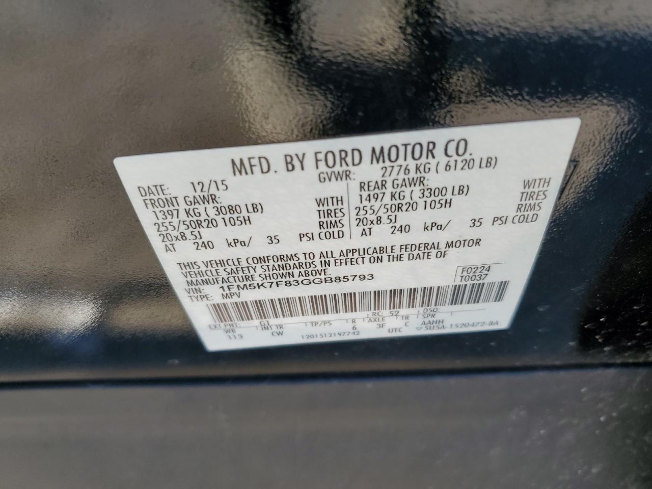 1FM5K7F83GGB85793 FORD EXPLORER 2016