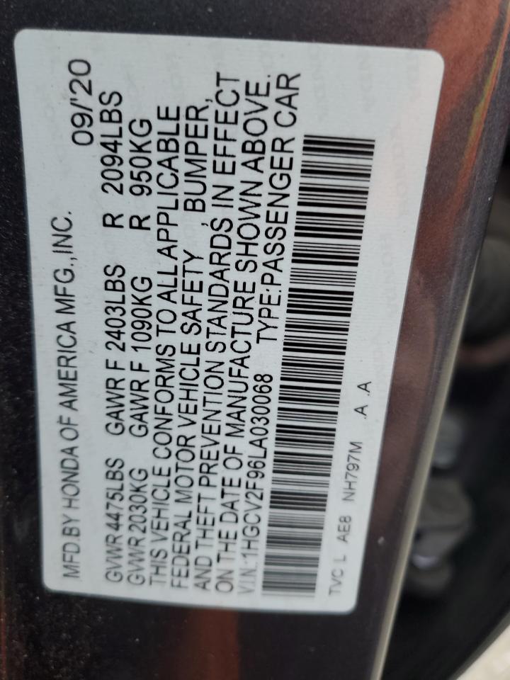 1HGCV2F96LA030068 HONDA ACCORD 2020