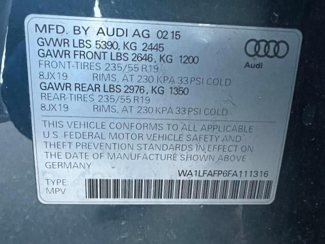 WA1LFAFP6FA111316 2015 AUDI Q5 - Image 10