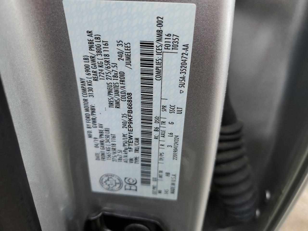 1FTEW1EP9KFB66808 FORD F-150 2019