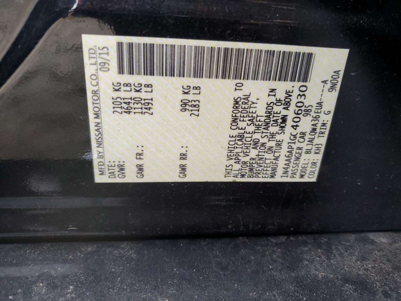 1N4AA6AP1GC406030 NISSAN MAXIMA 2016
