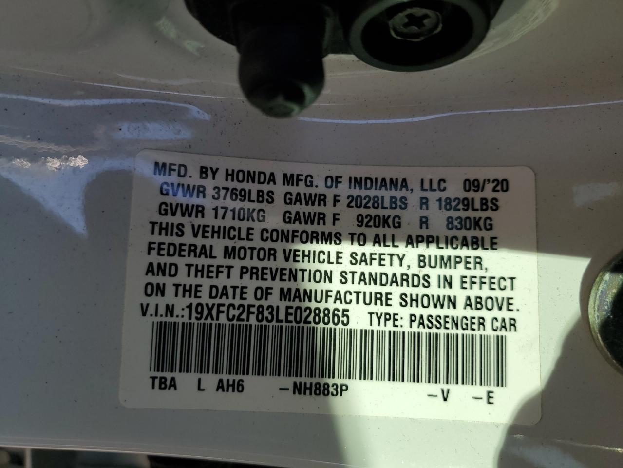 19XFC2F83LE028865 HONDA CIVIC 2020