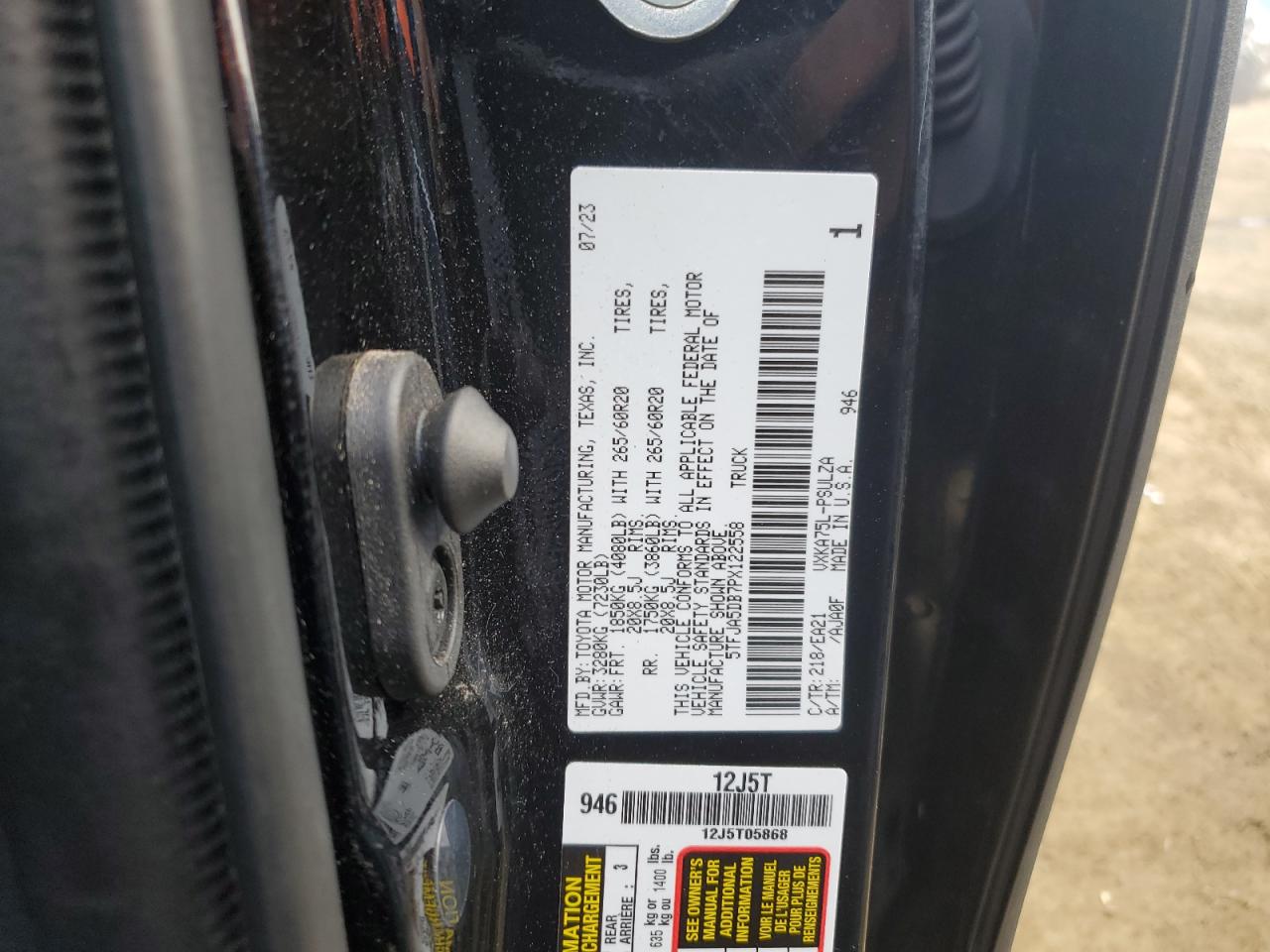 5TFJA5DB7PX122558 TOYOTA TUNDRA 2023