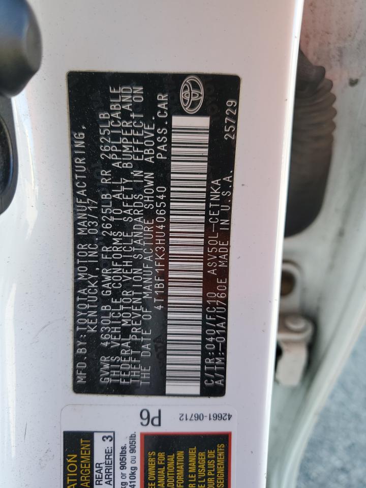 4T1BF1FK3HU406540 TOYOTA CAMRY 2017