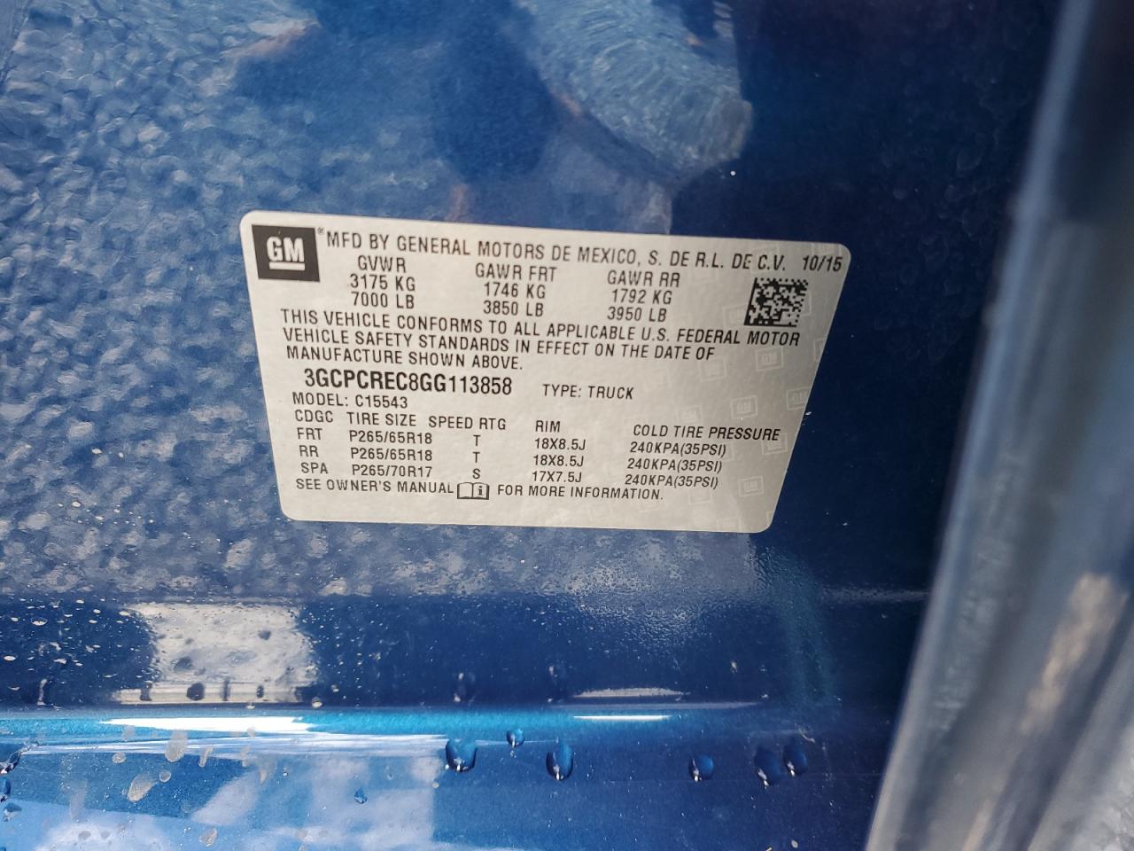 3GCPCREC8GG113858 CHEVROLET ALL Models 2016