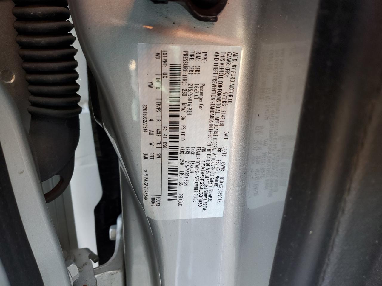 1FADP3F28JL300639 FORD FOCUS 2018