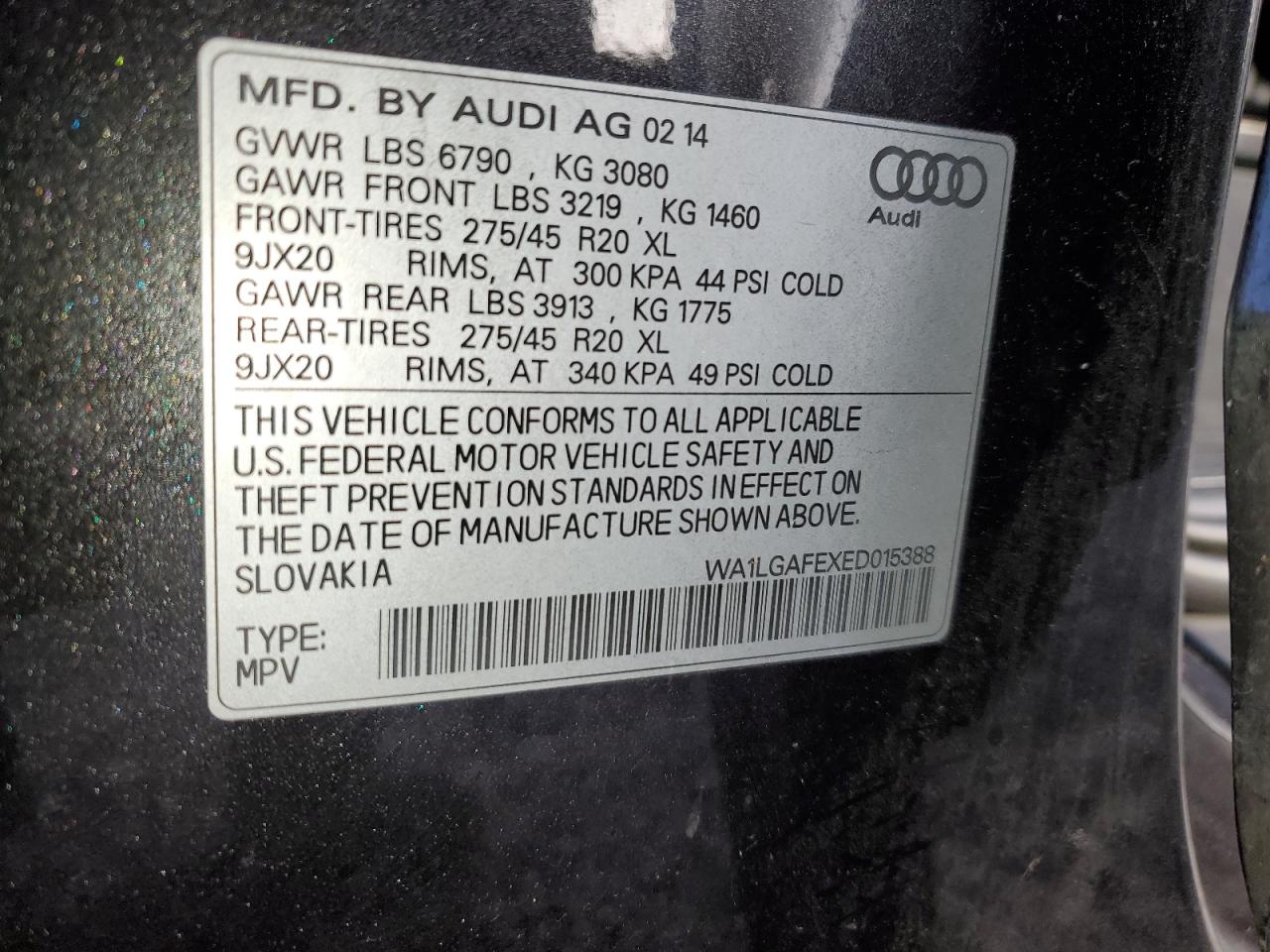2014 Audi Q7 Premium Plus VIN: WA1LGAFEXED015388 Lot: 88139075