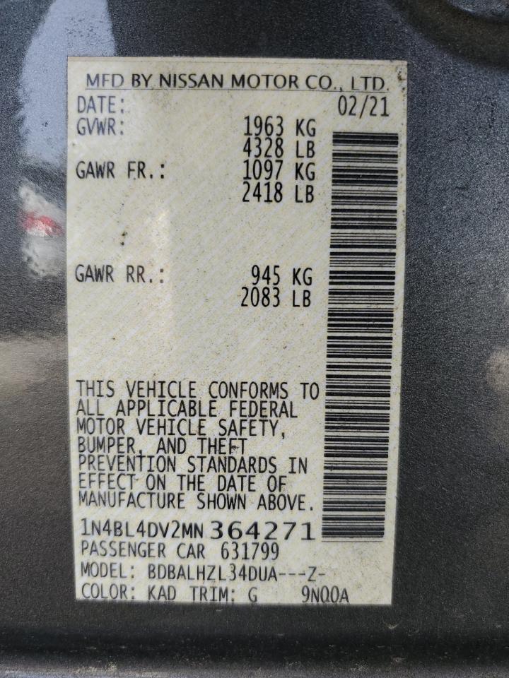 2021 Nissan Altima Sv VIN: 1N4BL4DV2MN364271 Lot: 65886475