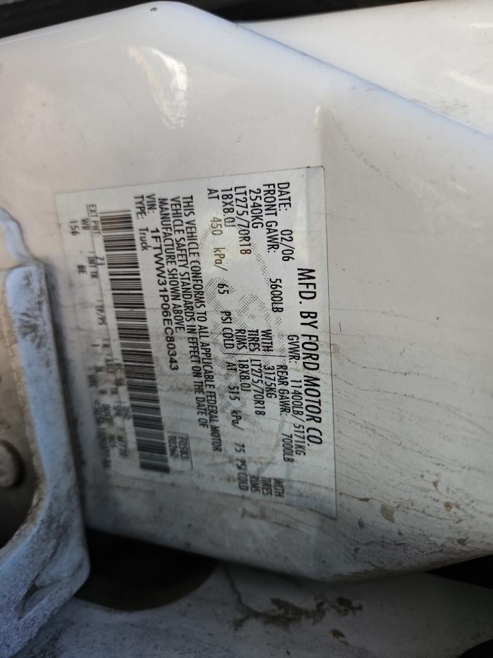 2006 Ford F350 Srw Super Duty VIN: 1FTWW31P06EC80343 Lot: 87242014