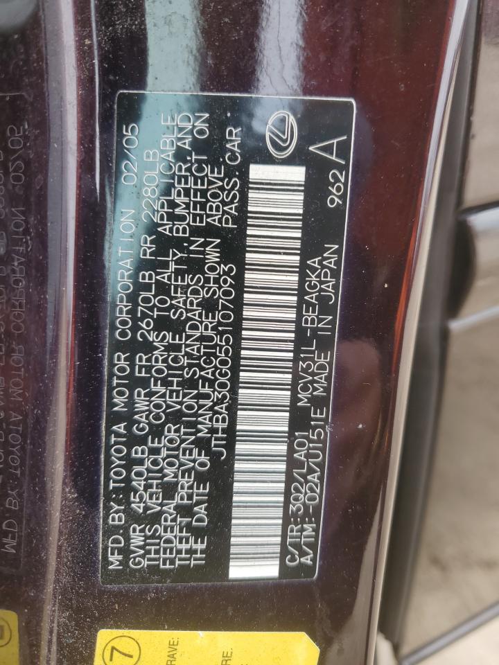 2005 Lexus Es 330 VIN: JTHBA30G055107093 Lot: 88809095