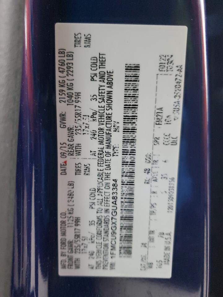 1FMCU9GX7GUA83384 FORD ESCAPE 2016