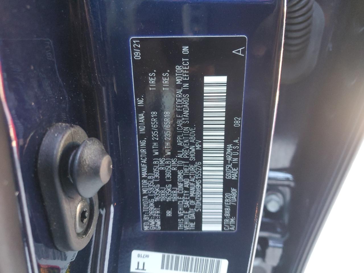 5TDHZRBH9MS155276 TOYOTA HIGHLANDER 2021
