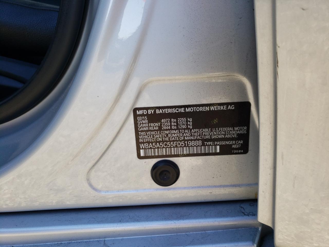 2015 BMW 528 I VIN: WBA5A5C55FD519888 Lot: 87034734