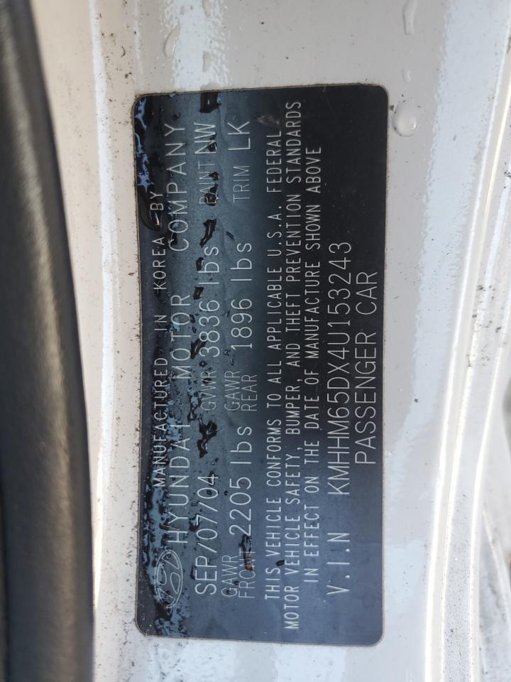 2004 Hyundai Tiburon VIN: KMHHM65DX4U153243 Lot: 87869805