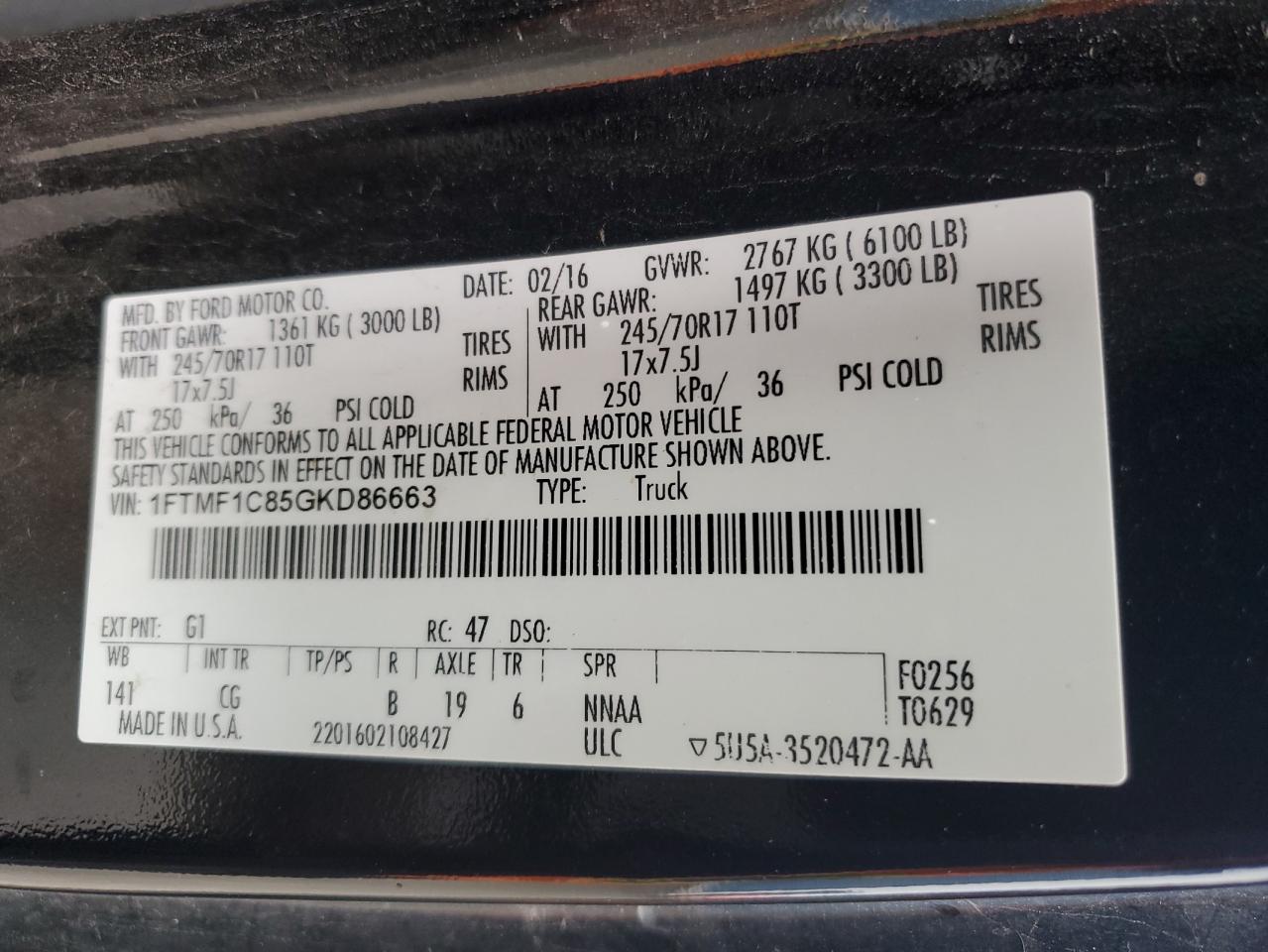 1FTMF1C85GKD86663 FORD All Models 2016