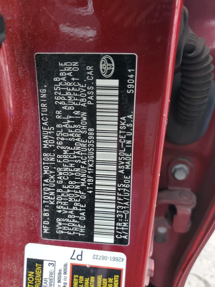 4T1BF1FK3GU535988 TOYOTA CAMRY 2016
