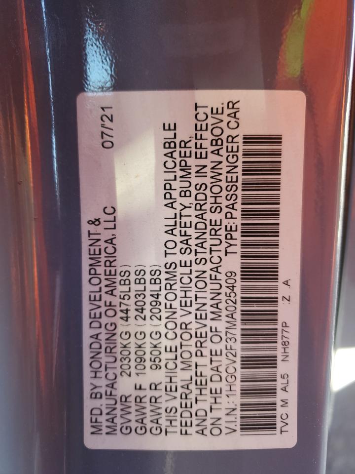 1HGCV2F37MA025409 HONDA ACCORD 2021