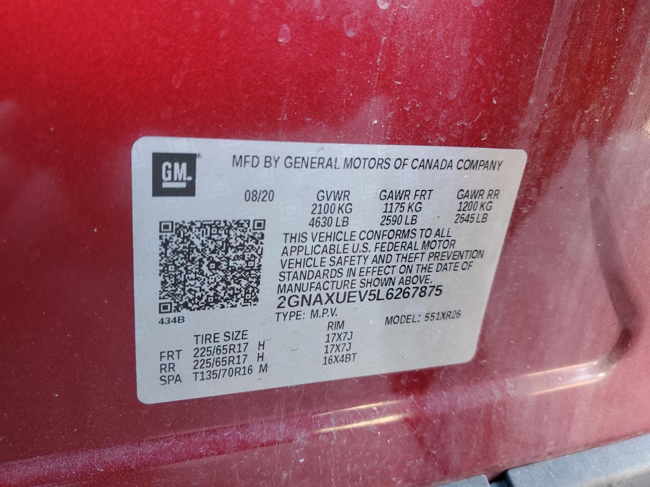 2GNAXUEV5L6267875 CHEVROLET EQUINOX 2020