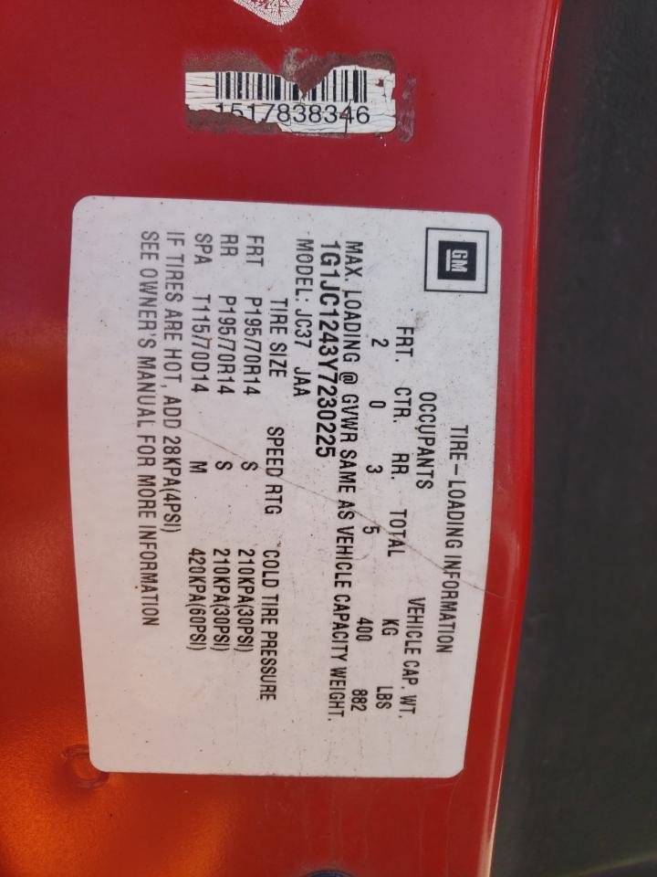 2003 Chevrolet Cavalier 2 VIN: 1G1JC1243Y7230225 Lot: 87187074