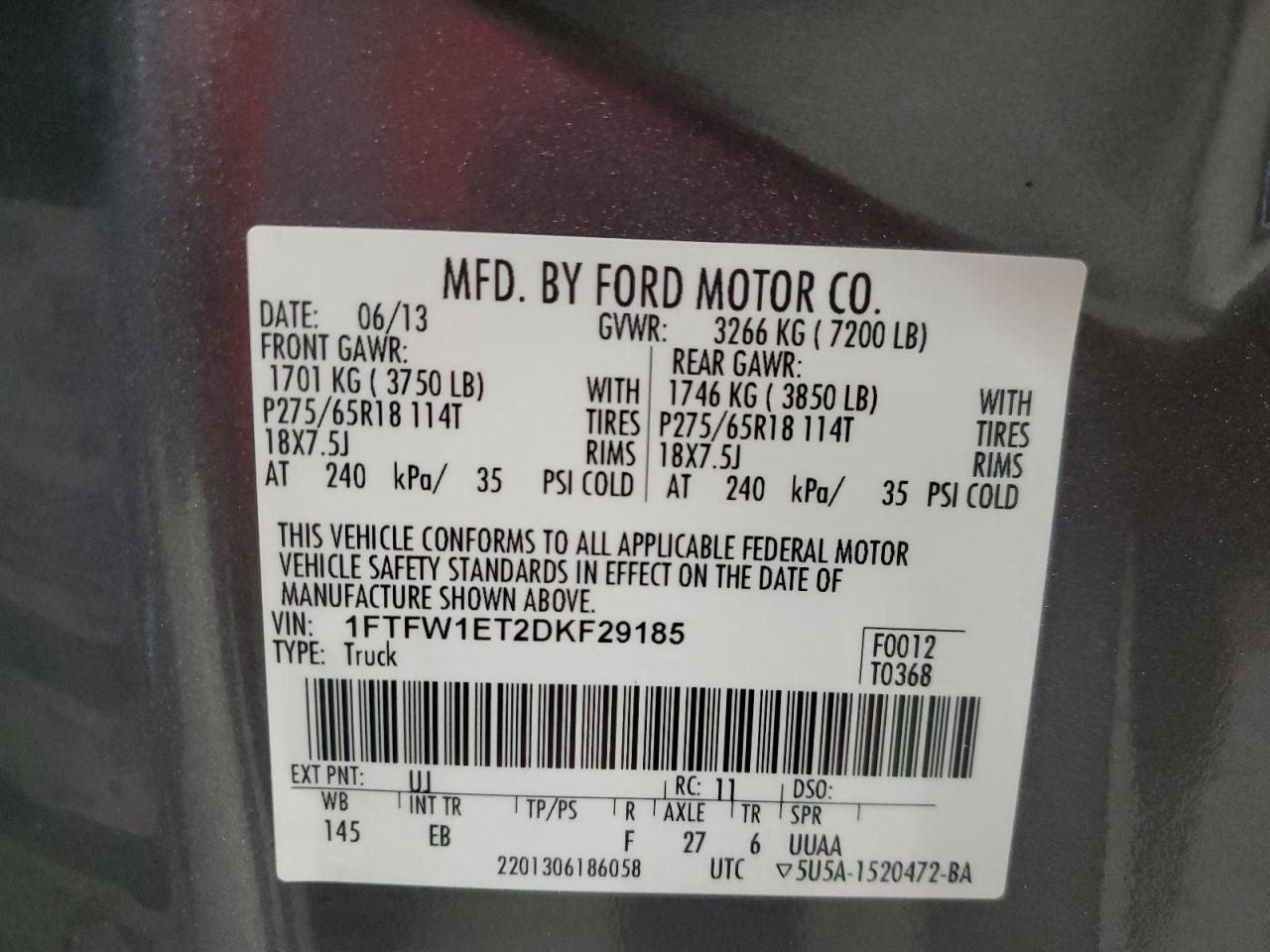 VIN 1FTFW1ET2DKF29185 2013 FORD F-150 no.12