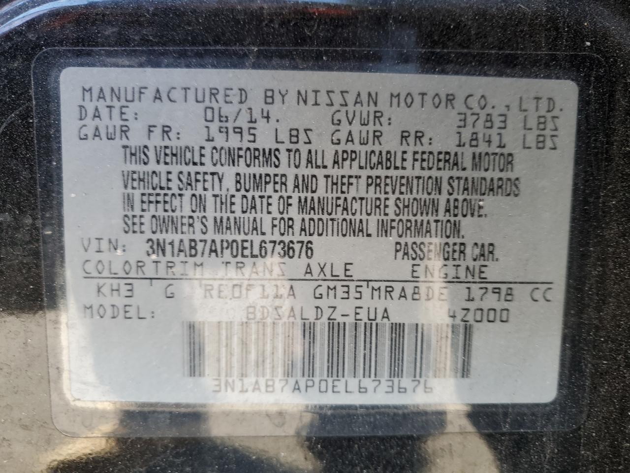 VIN 3N1AB7AP0EL673676 2014 NISSAN SENTRA no.13