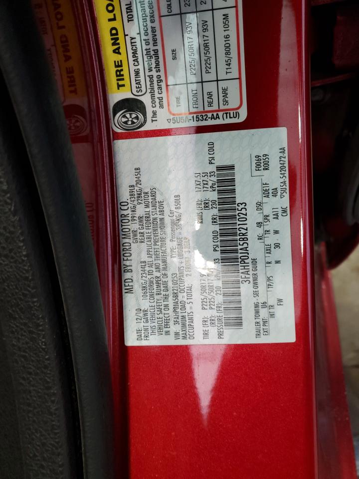 2011 Ford Fusion Sel VIN: 3FAHP0JA5BR210253 Lot: 88050605