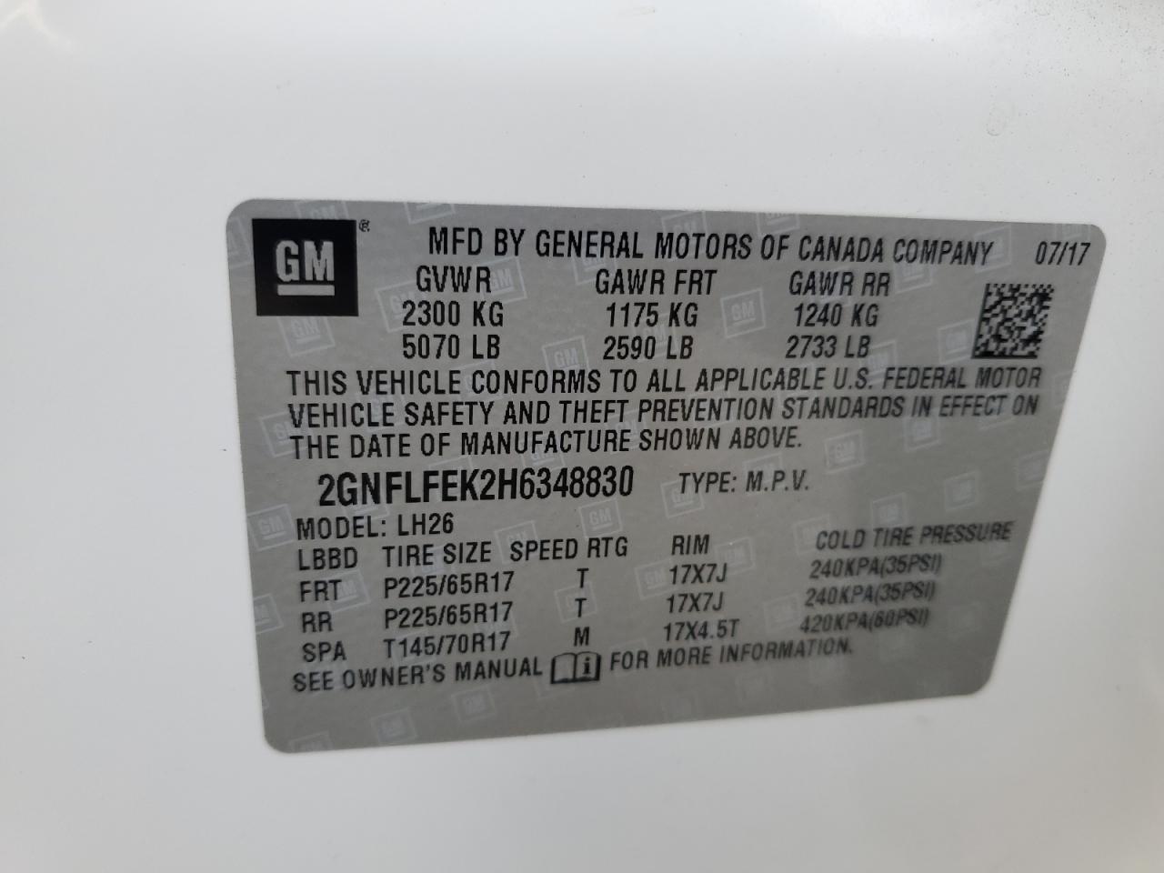 2GNFLFEK2H6348830 CHEVROLET EQUINOX 2017