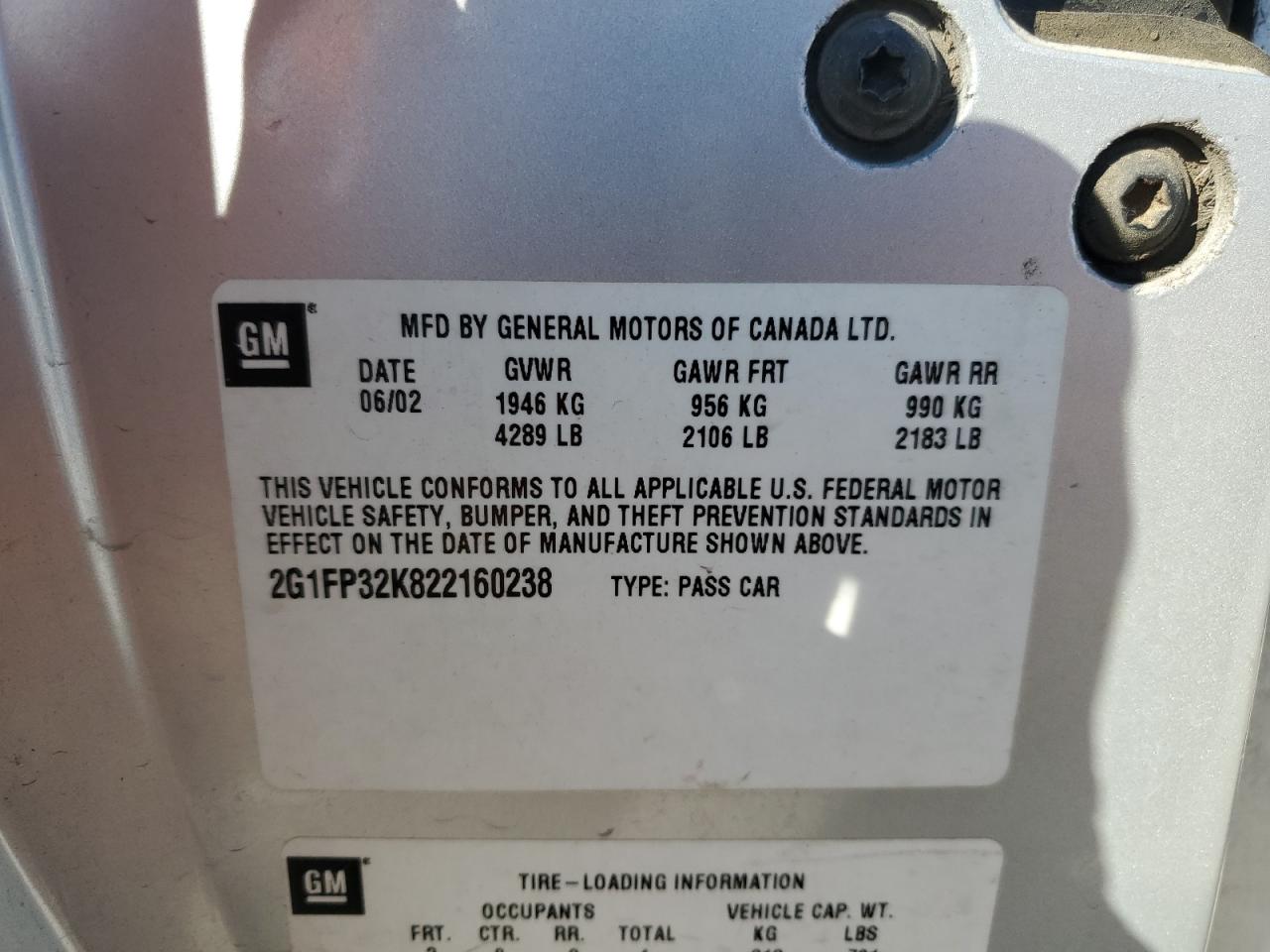 2002 Chevrolet Camaro VIN: 2G1FP32K822160238 Lot: 87754095