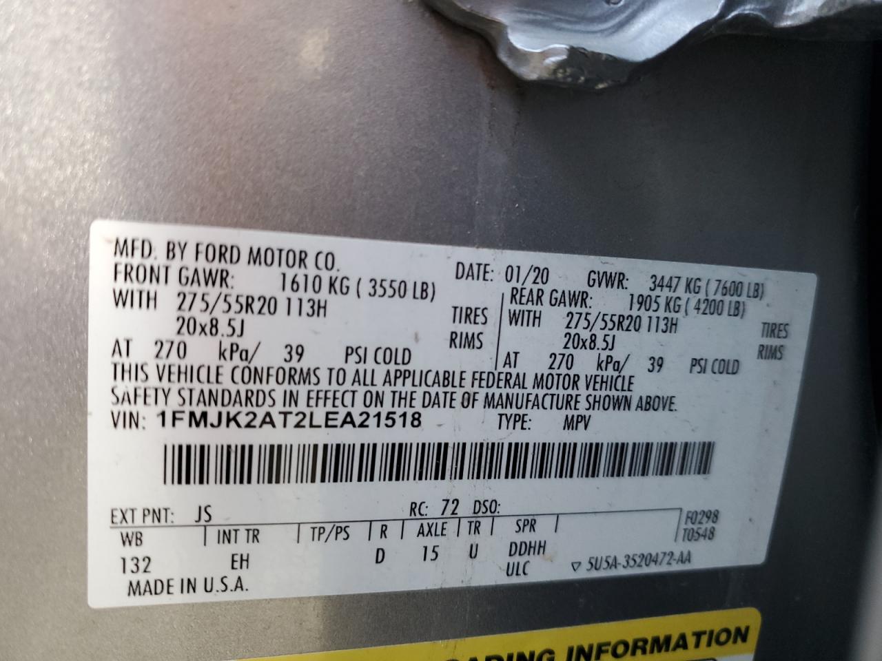 1FMJK2AT2LEA21518 FORD EXPEDITION 2020
